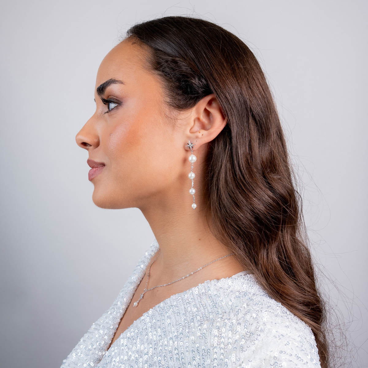 Pendientes Alma cadenas perlas estrella Plateado Anartxy