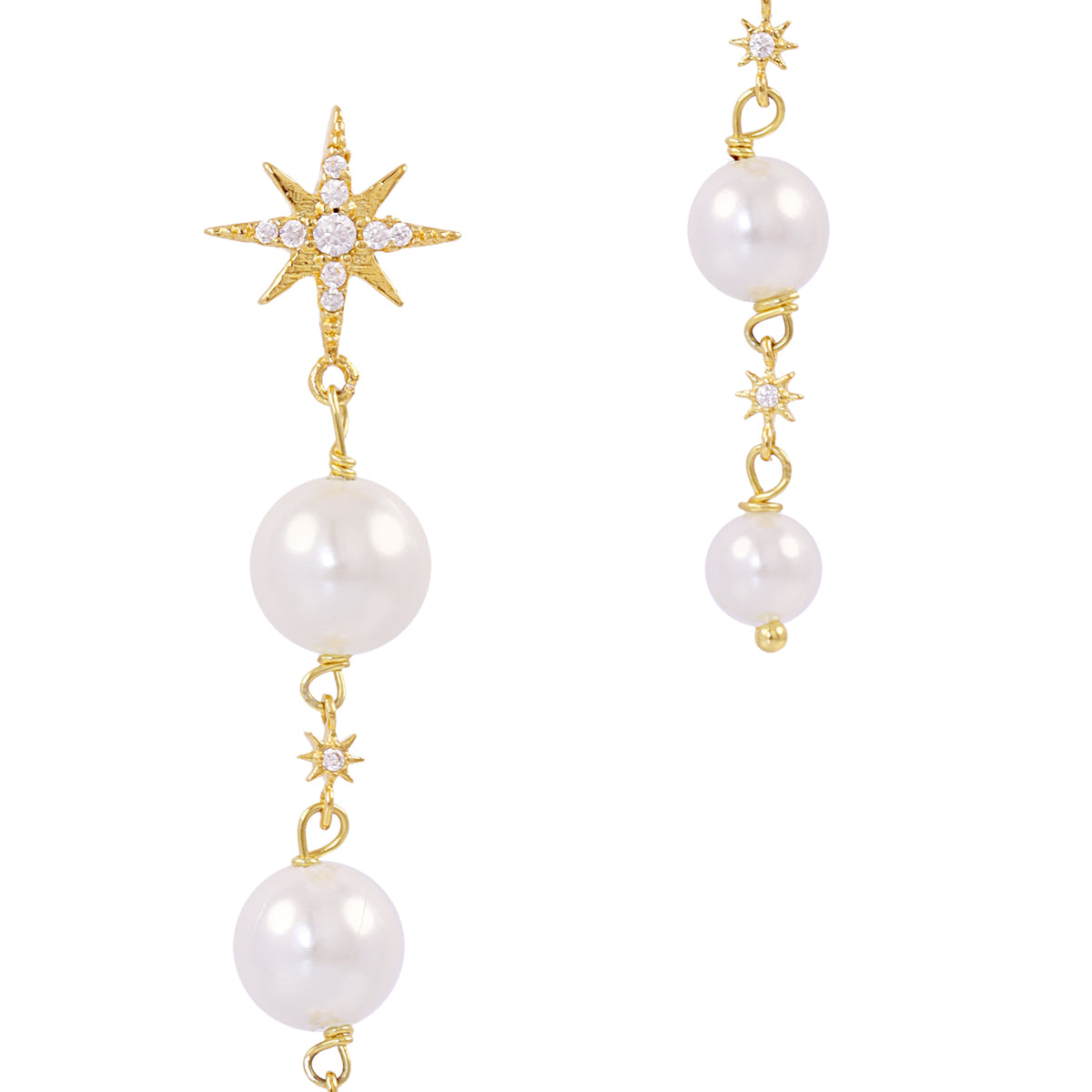 Pendientes Alma cadenas perlas estrella Dorado Anartxy