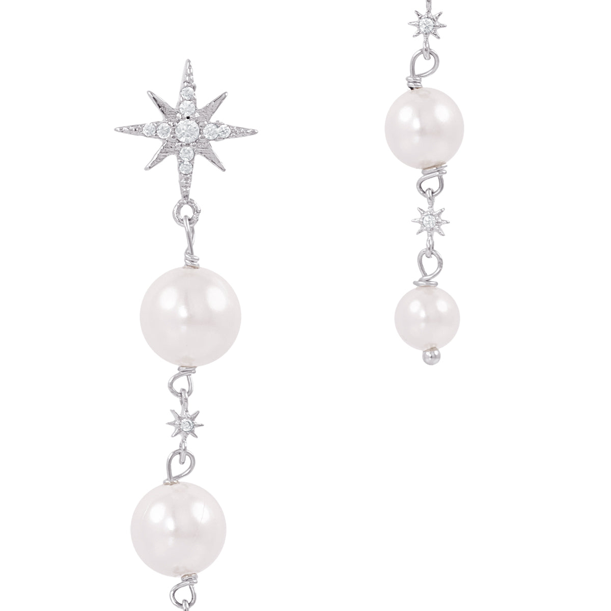 Pendientes Alma cadenas perlas estrella Plateado Anartxy