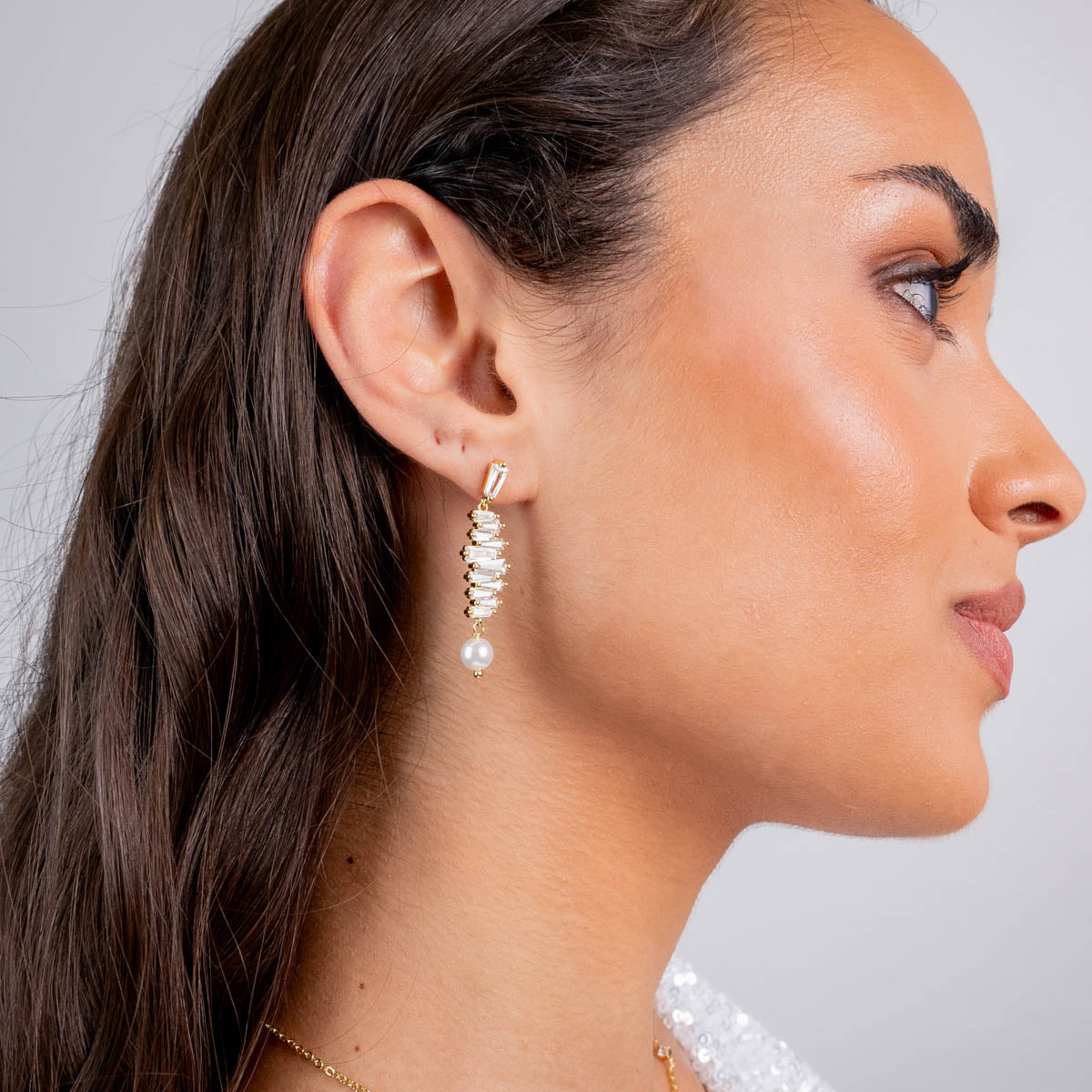 Pendientes Alma baguette perla Dorado Anartxy