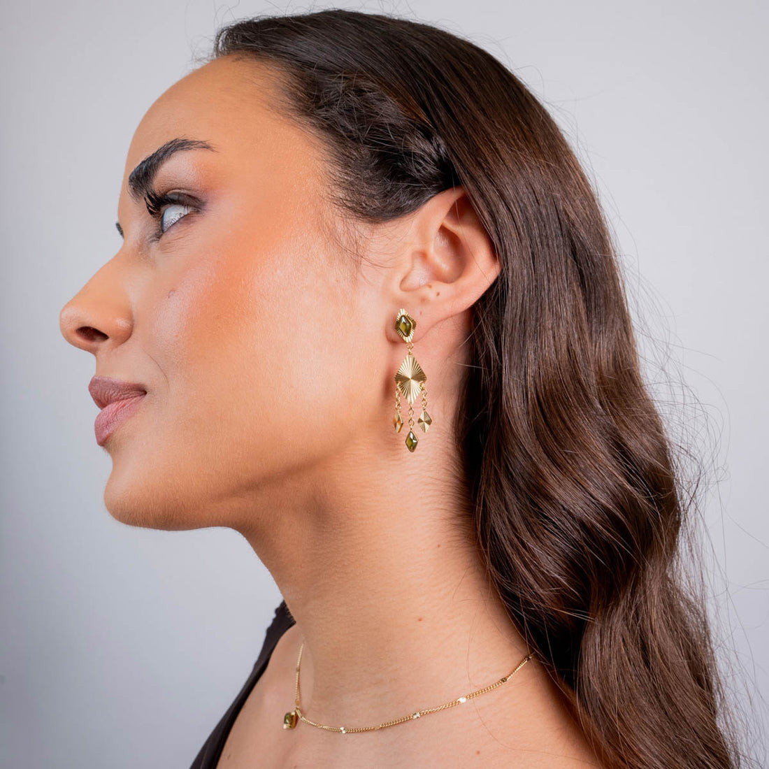 Pendientes Prisma flecos Verde Anartxy