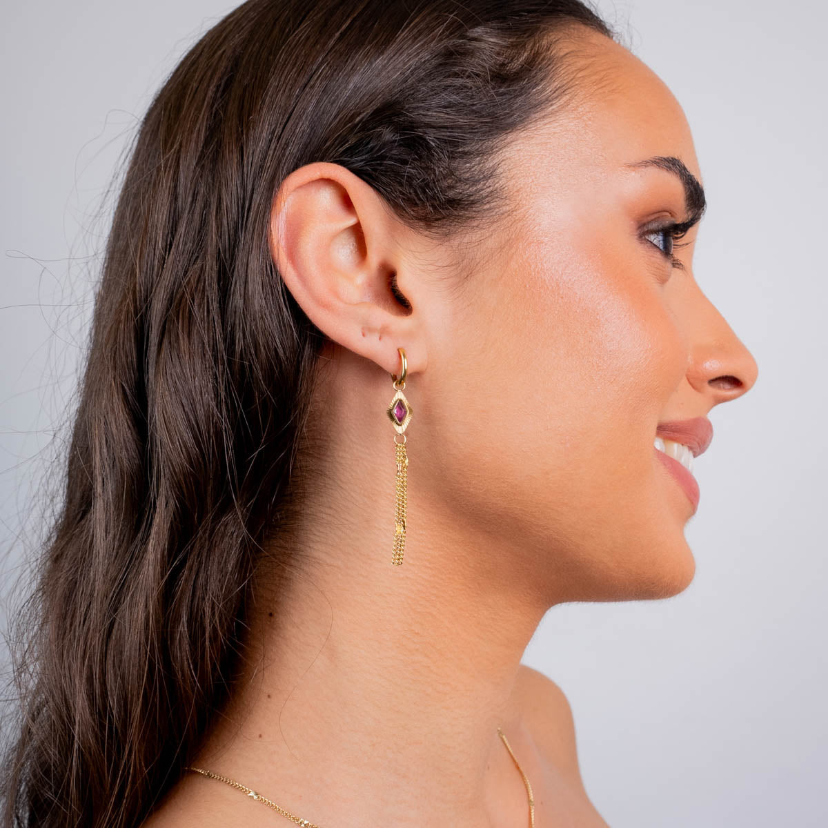 Pendientes Prisma cadena flecos Rosa Anartxy