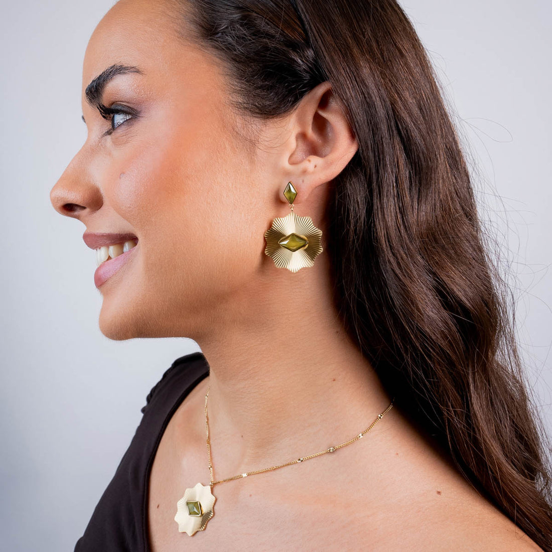 Pendientes Prisma textura colgantes Verde Anartxy