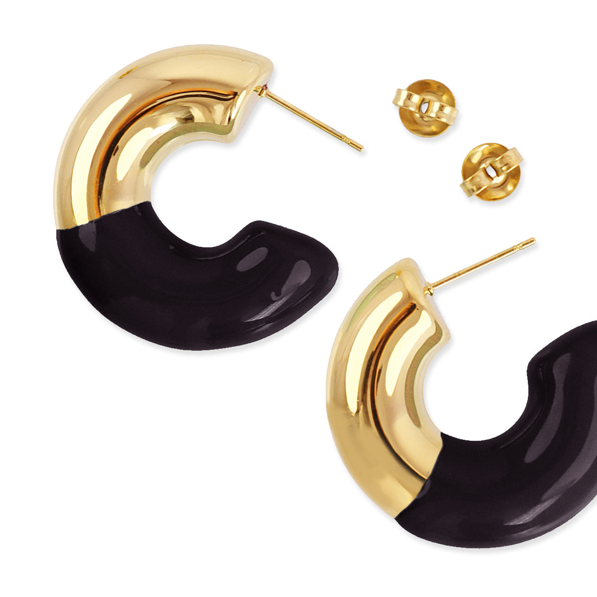 Aros gruesos Essentials detalle esmaltado Negro Anartxy