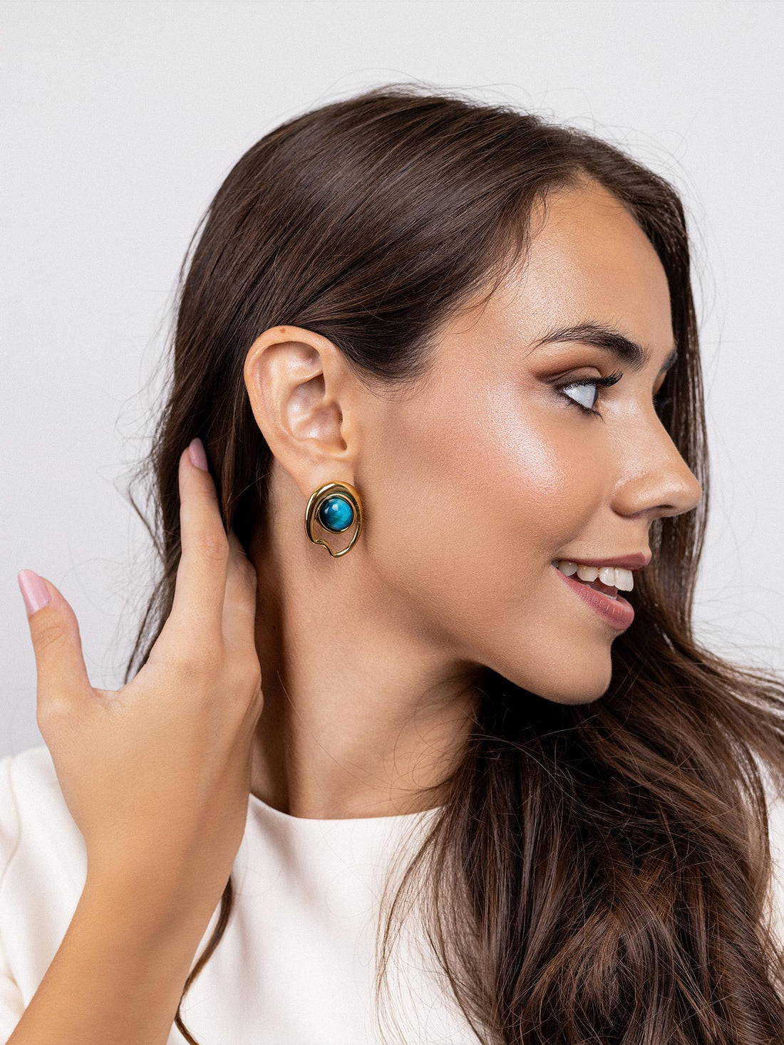 Pendientes Mirage botón ojo de tigre Azul Anartxy