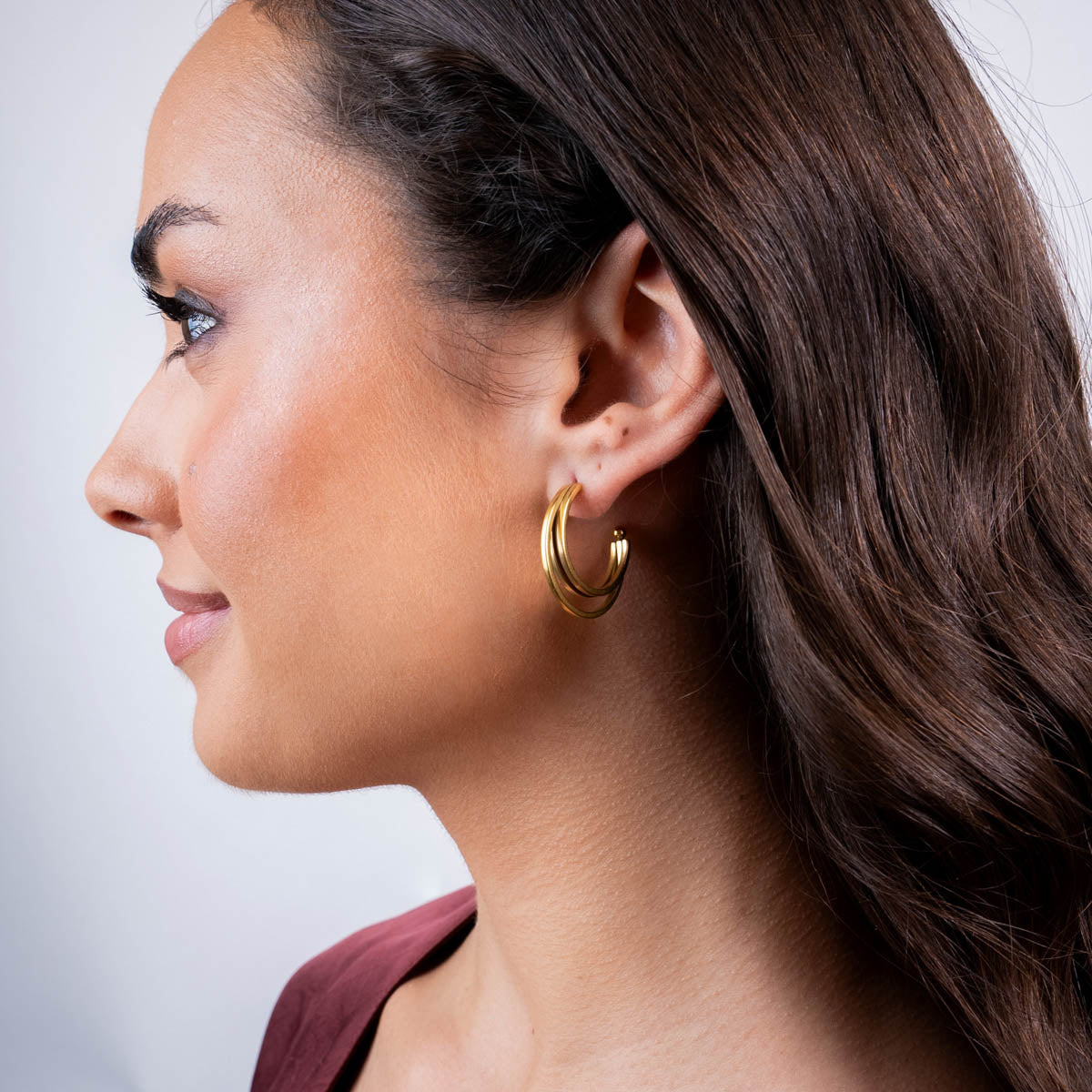 Aros abiertos Essentials triple banda plana Dorado Anartxy