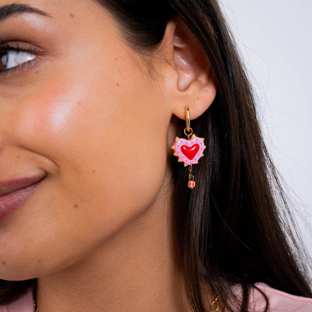 Aros Trencadis corazón rosa Dorado Anartxy