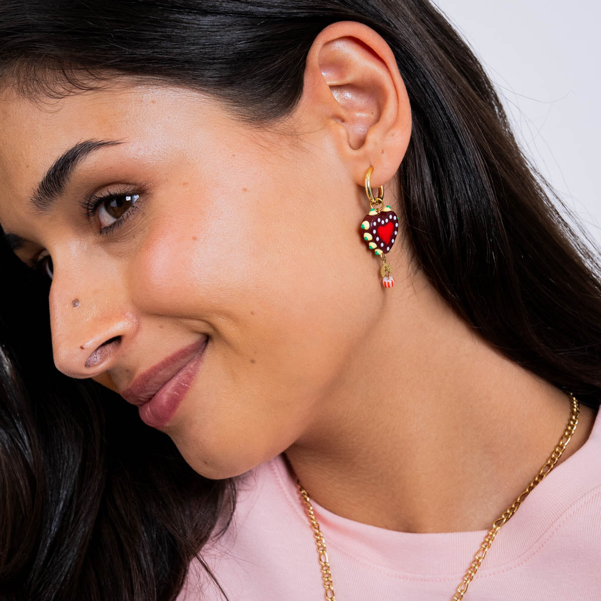 Aros Trencadis corazón burdeos Dorado Anartxy