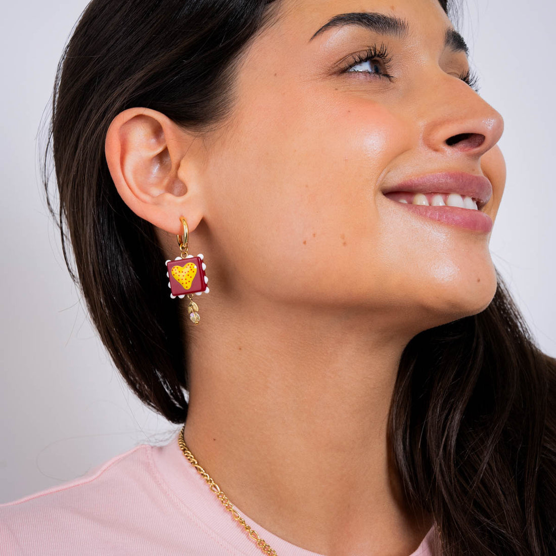 Aros Trencadis corazón amarillo Dorado Anartxy