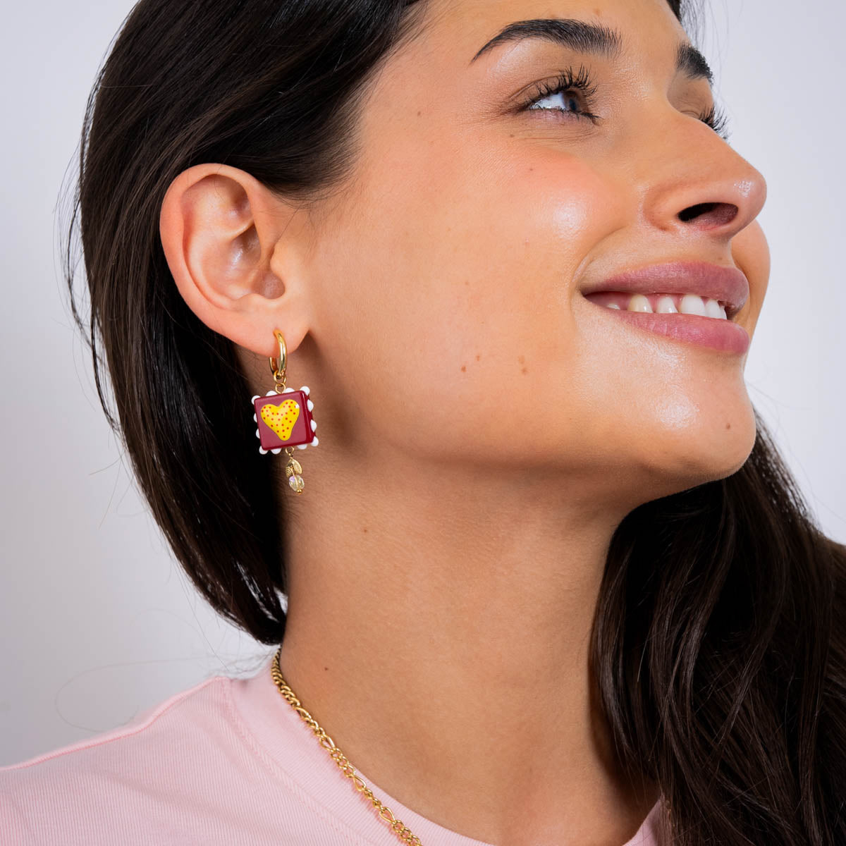 Aros Trencadis corazón amarillo Dorado Anartxy
