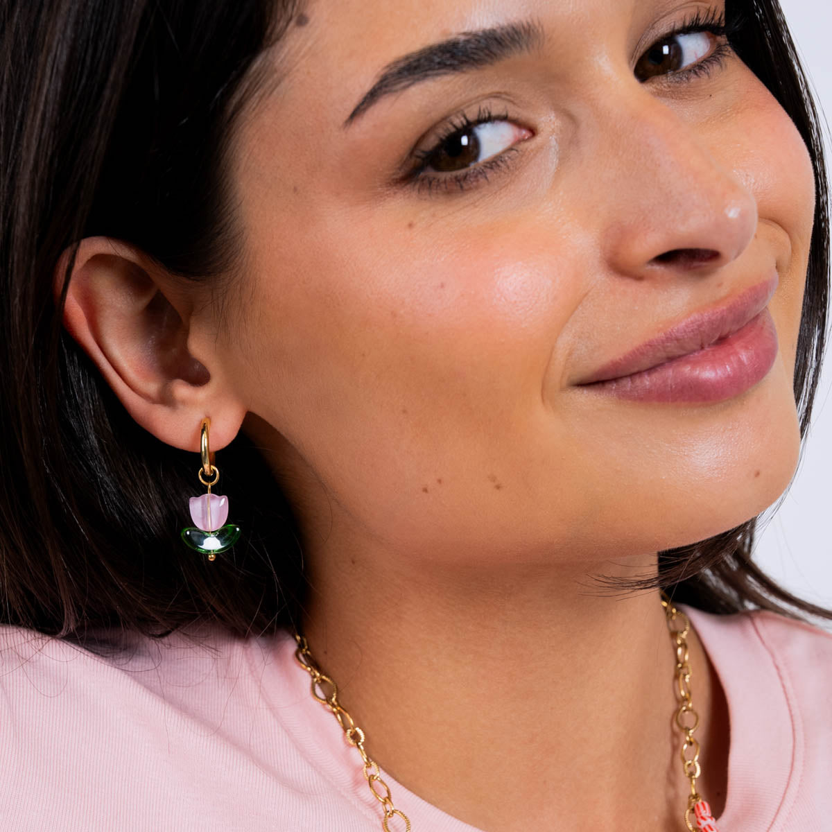 Aros Trencadis colgante tulipán Rosa Anartxy