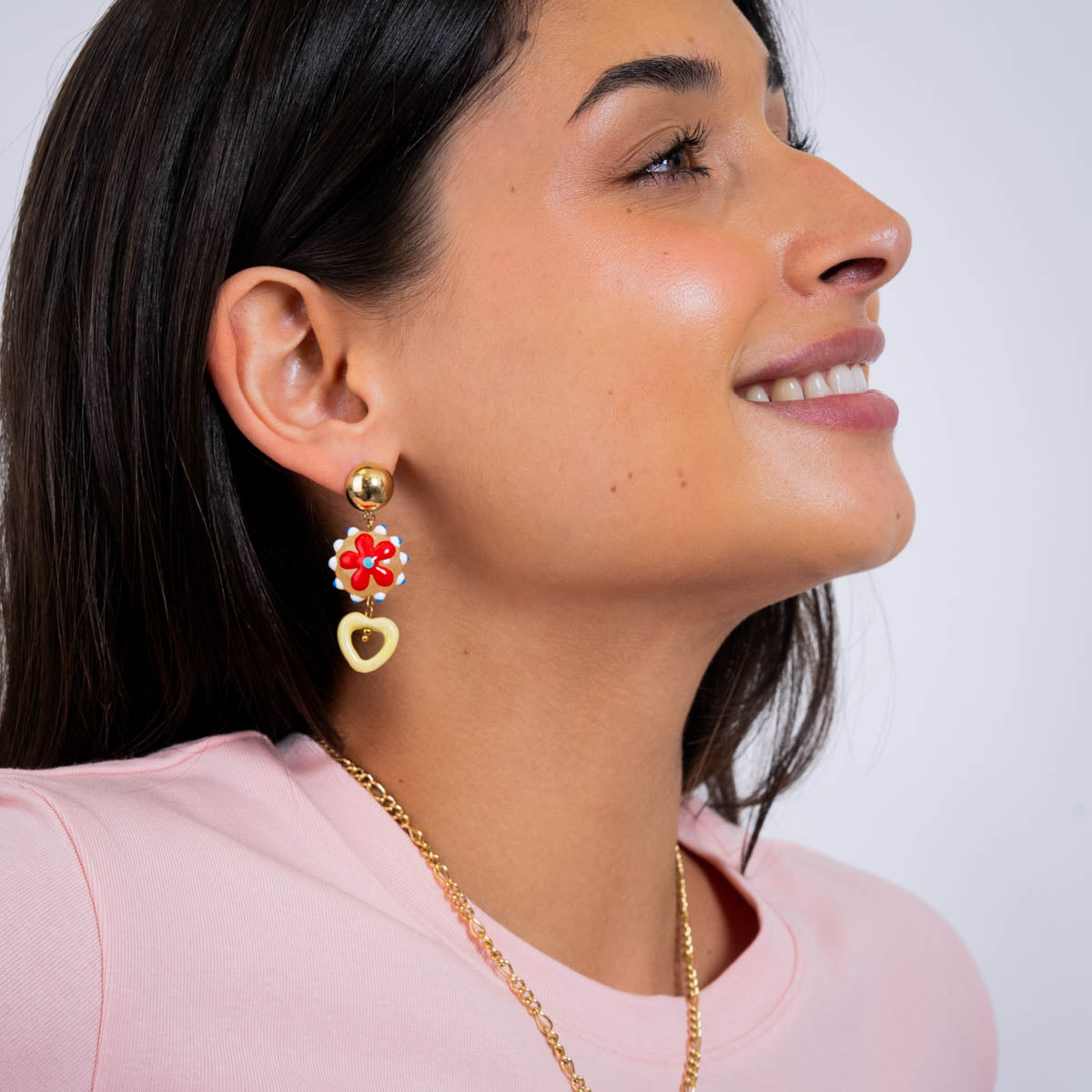 Pendientes largos Trencadis flor naranja Dorado Anartxy