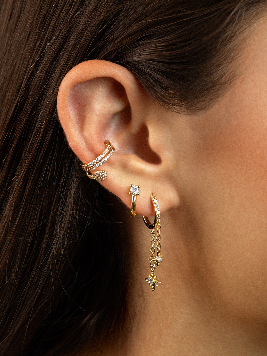 Piercing aro estrellas cadenas Dorado Anartxy