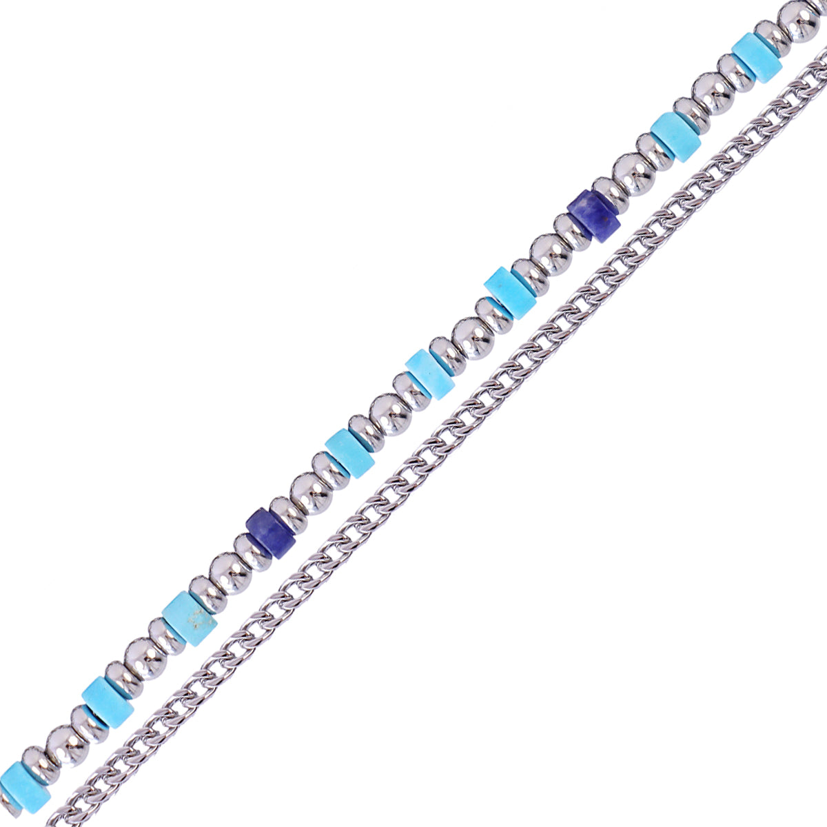 Pulsera hombre cadena plateada colorida Azul claro Anartxy