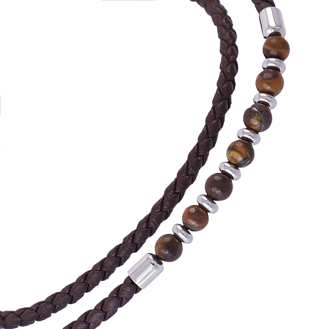 Pulsera hombre efecto cuero trenzado Café Anartxy