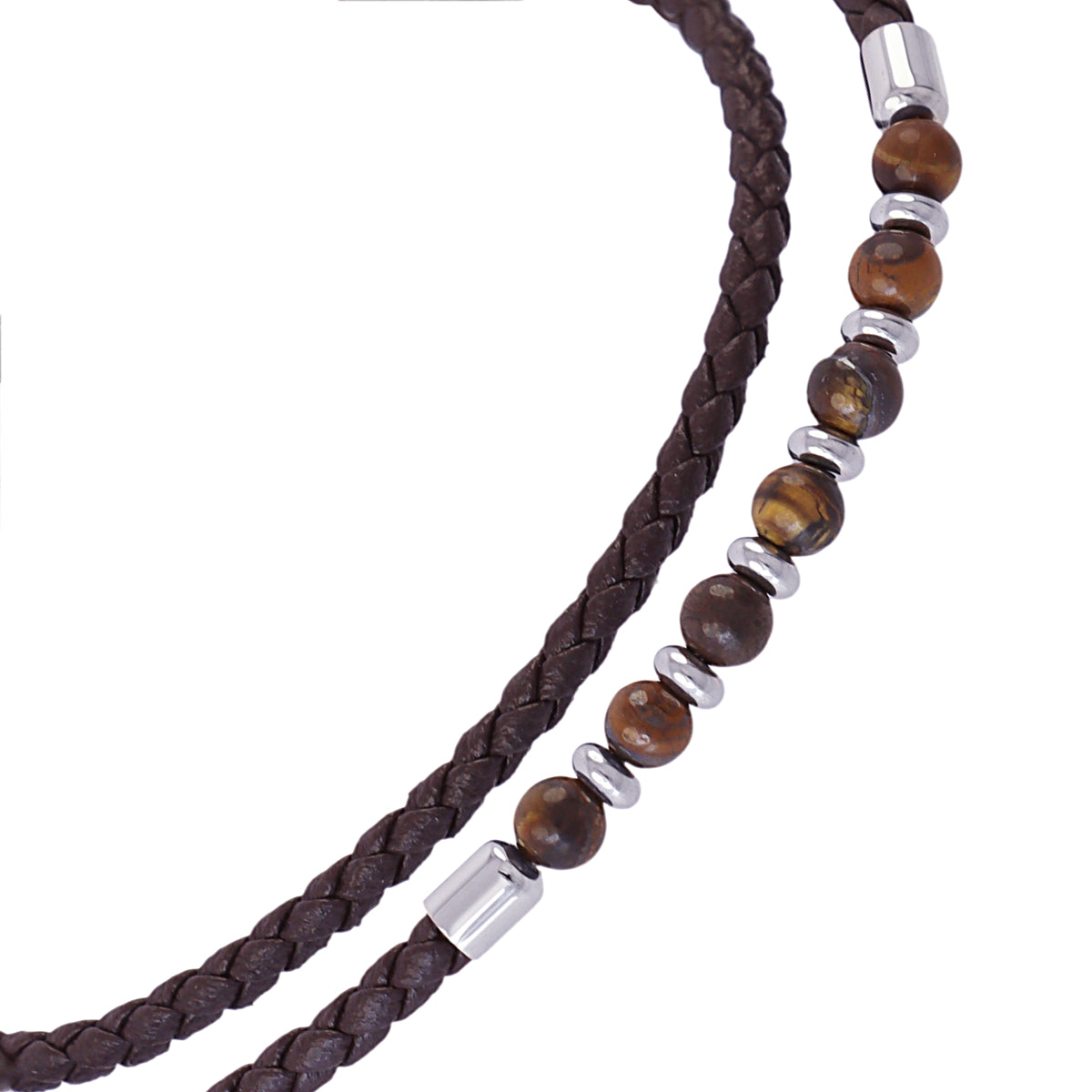 Pulsera hombre efecto cuero trenzado Café Anartxy