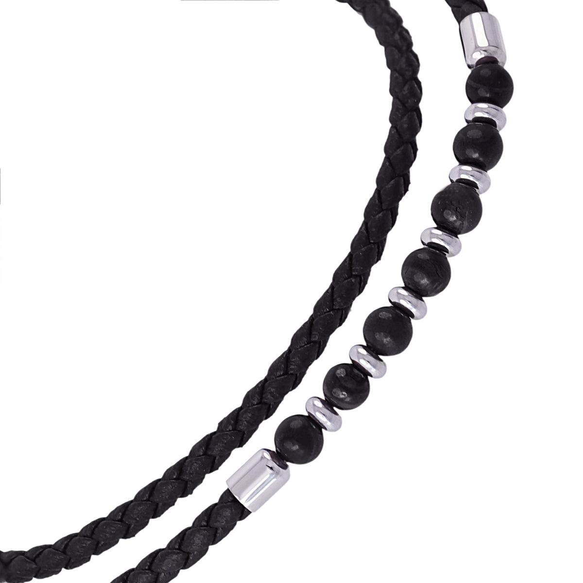 Pulsera hombre efecto cuero trenzado Negro Anartxy