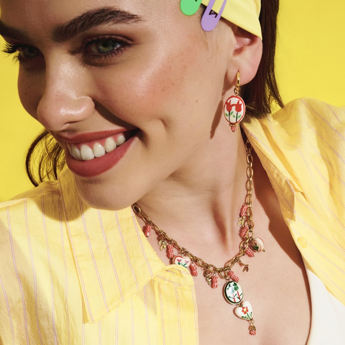 Collar Trencadis cadena flores multicolor Dorado Anartxy