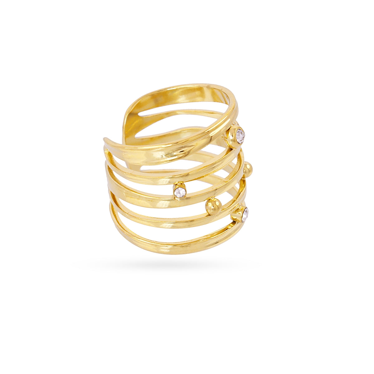 Anillo ajustable Essentials líneas circonitas Dorado Anartxy