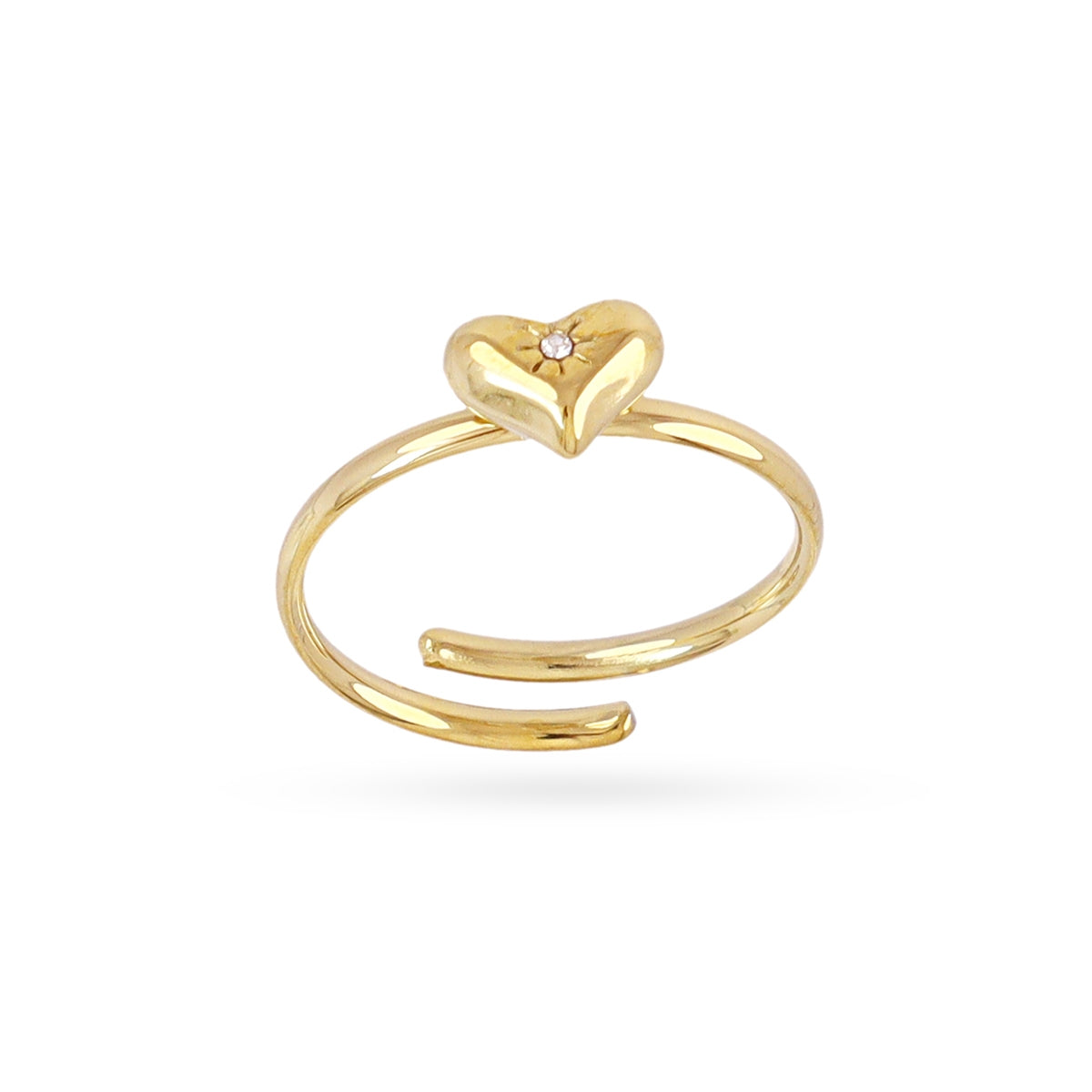 Anillo ajustable fino con corazón con mini circonita central Dorado Anartxy