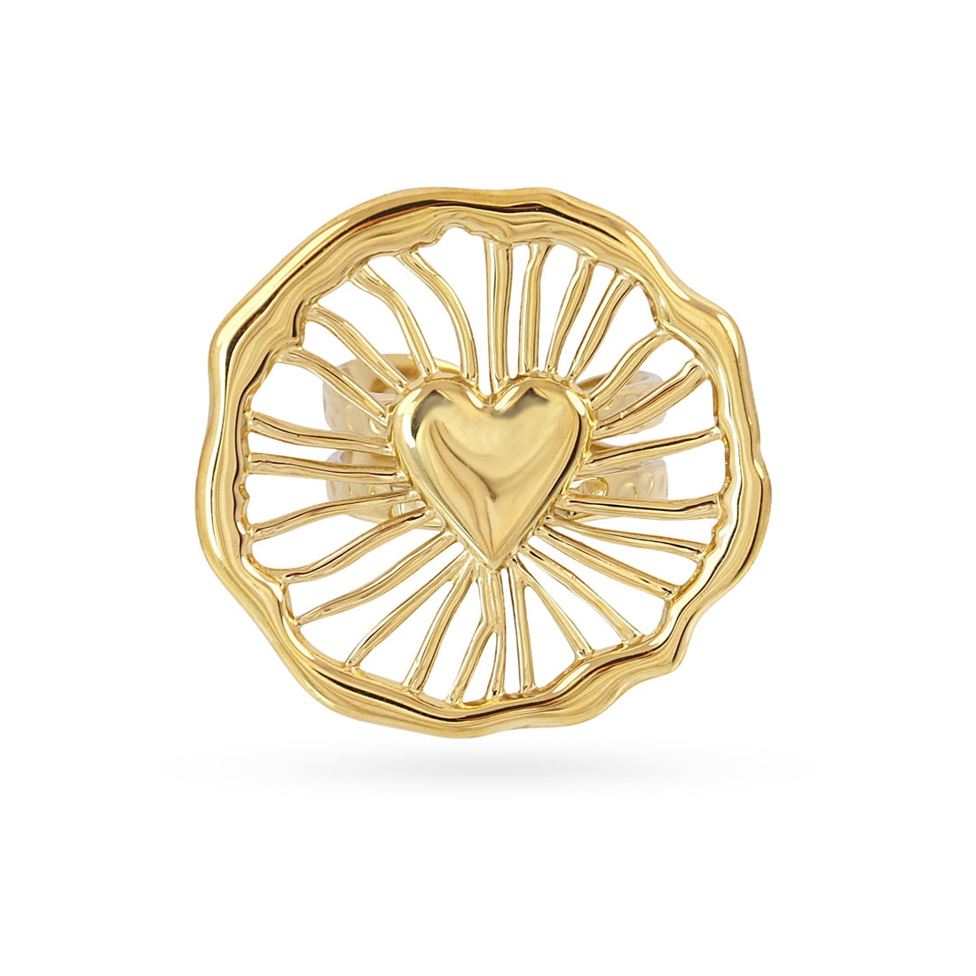 Anillo ajustable maxi con diseño geométrico con corazón central Dorado Anartxy