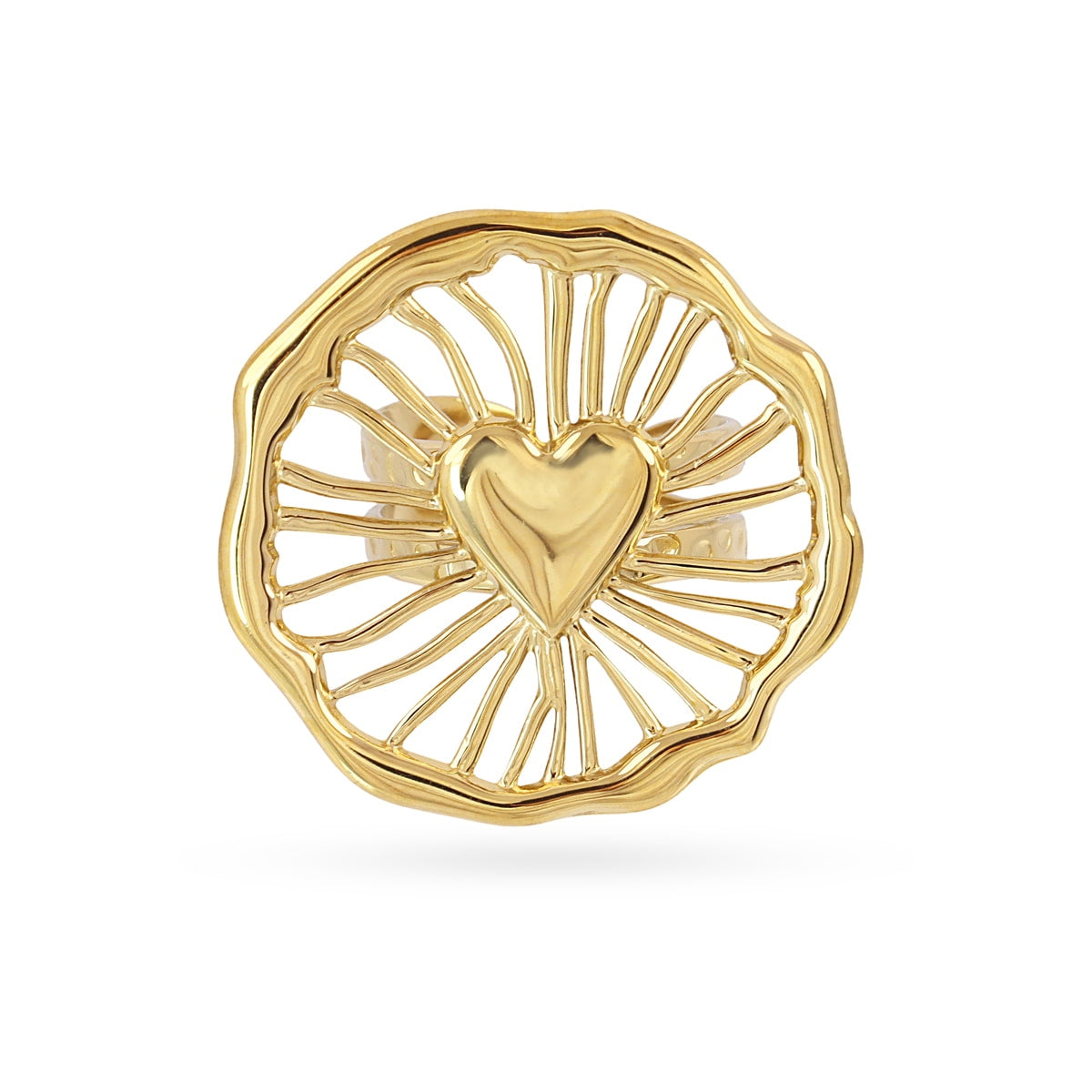 Anillo ajustable maxi con diseño geométrico con corazón central Dorado Anartxy