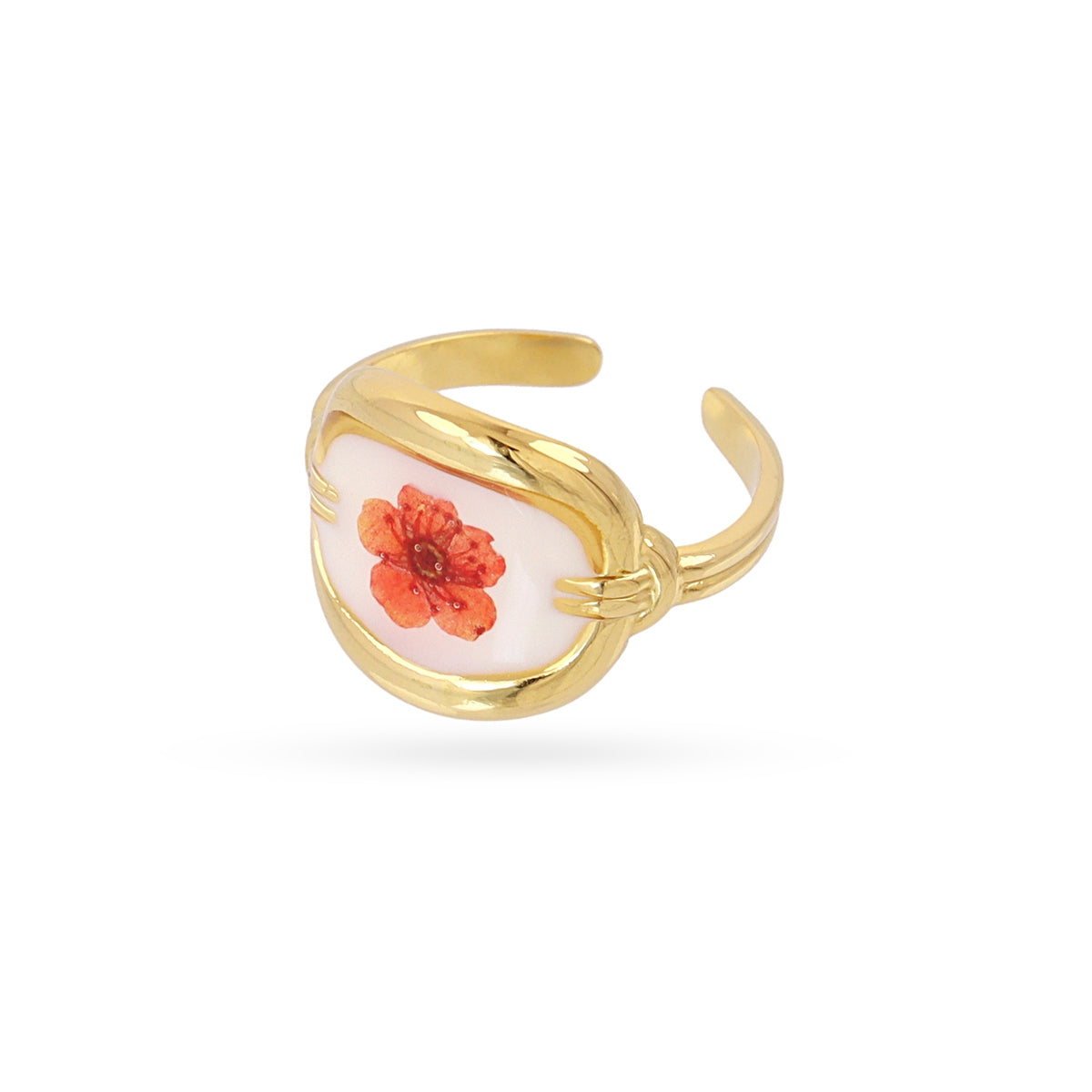 Anillo ajustable sello artesanal flor naranja Dorado Anartxy