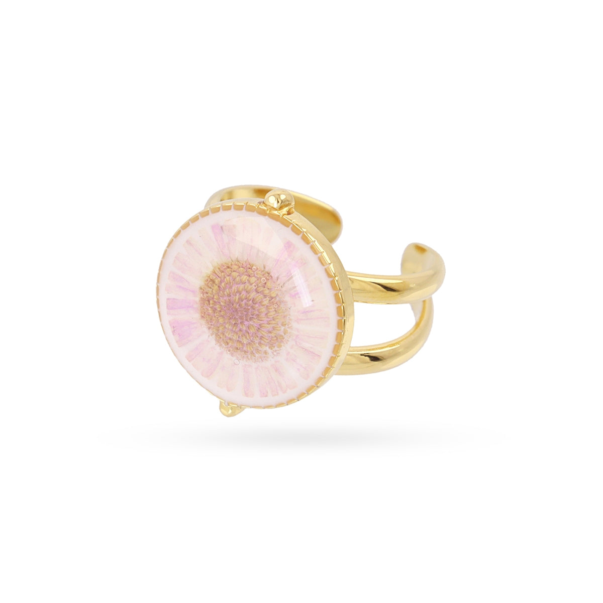 Anillo ajustable sello circular flor rosa Dorado Anartxy