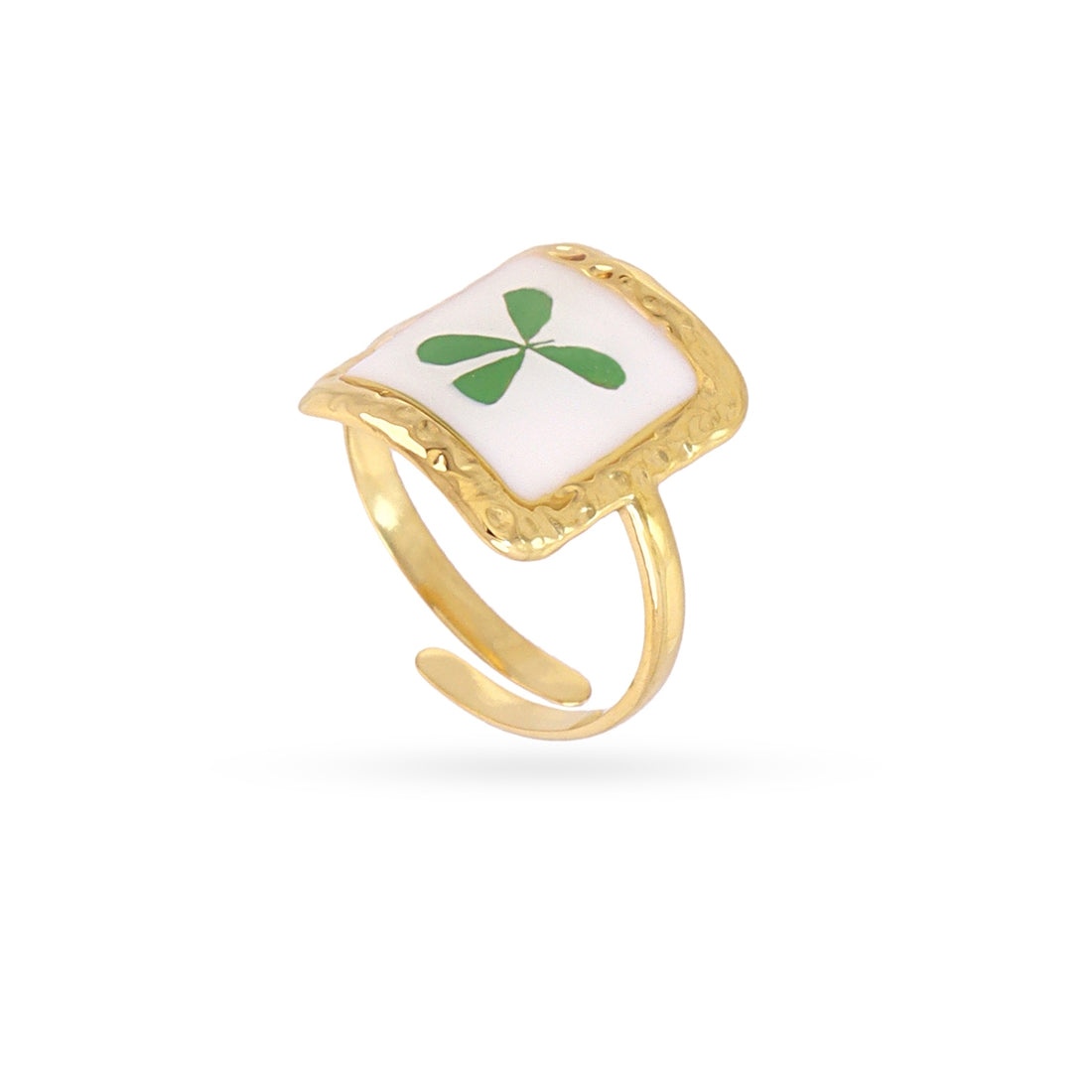 Anillo ajustable sello cuadrado trébol Dorado Anartxy