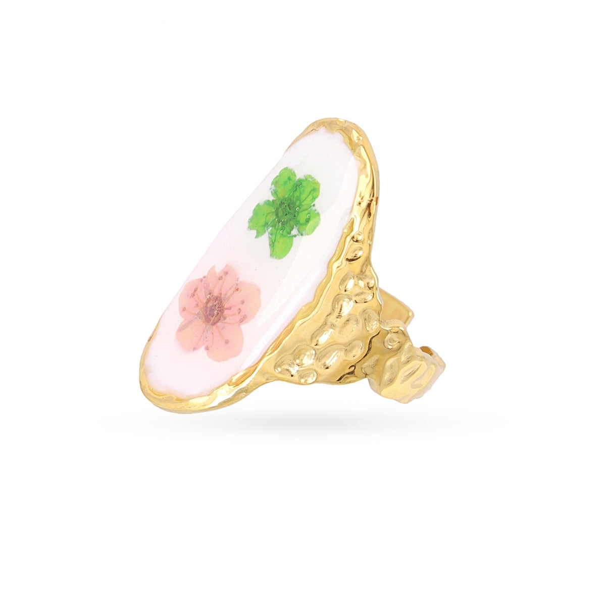 Anillo ajustable sello ovalado doble flor Dorado Anartxy