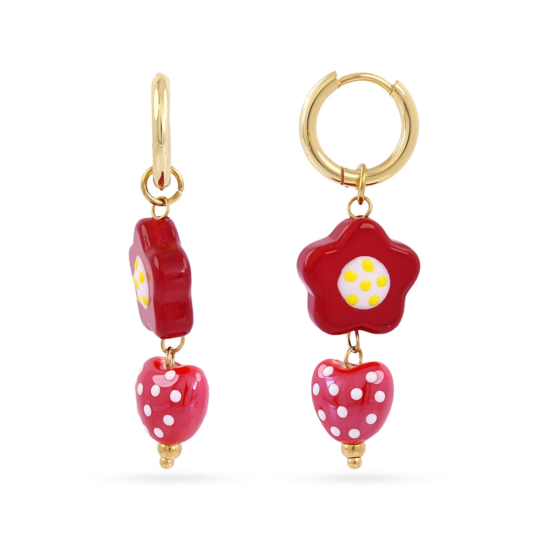 Aros Trencadis colgante flor y corazón Dorado Anartxy