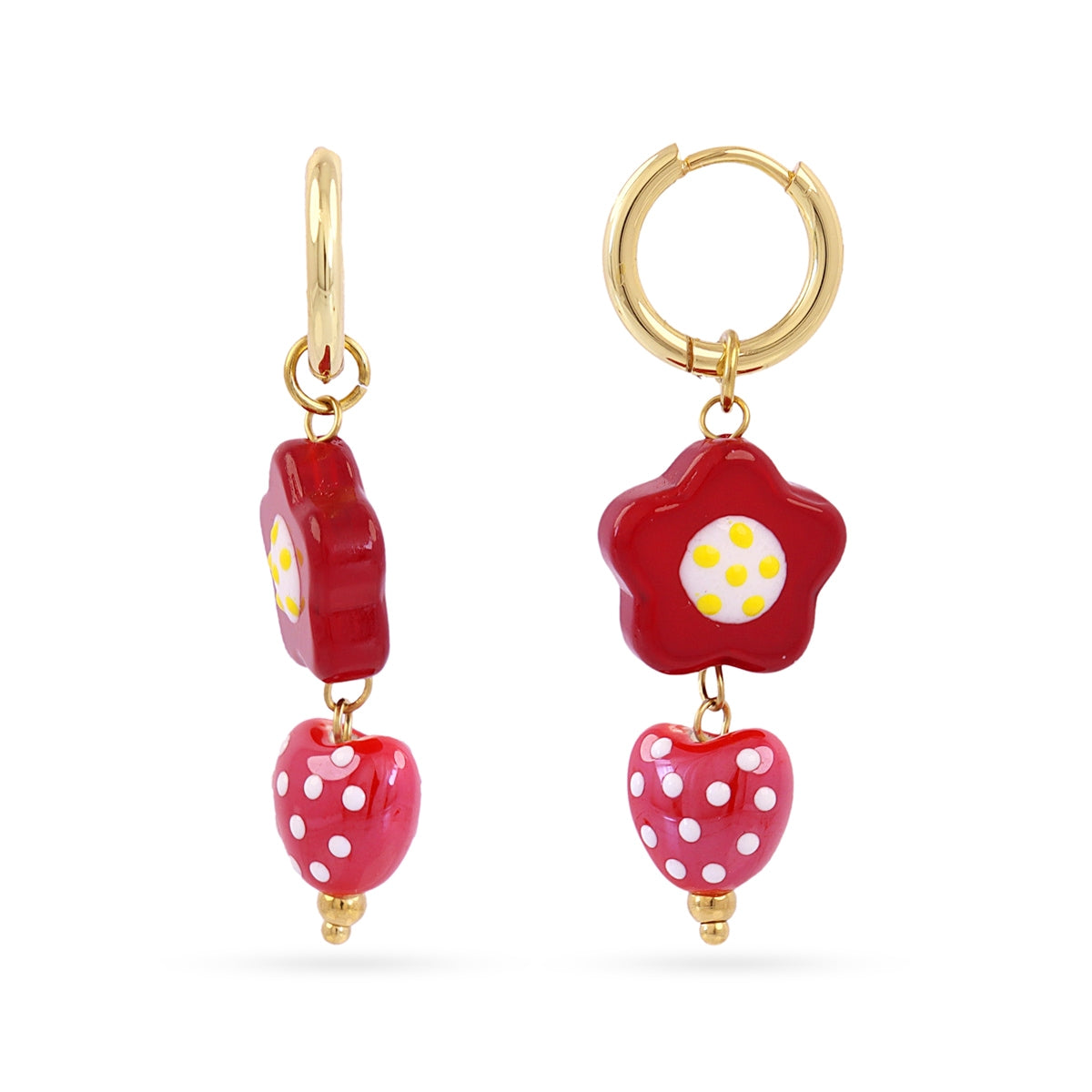 Aros Trencadis colgante flor y corazón Dorado Anartxy