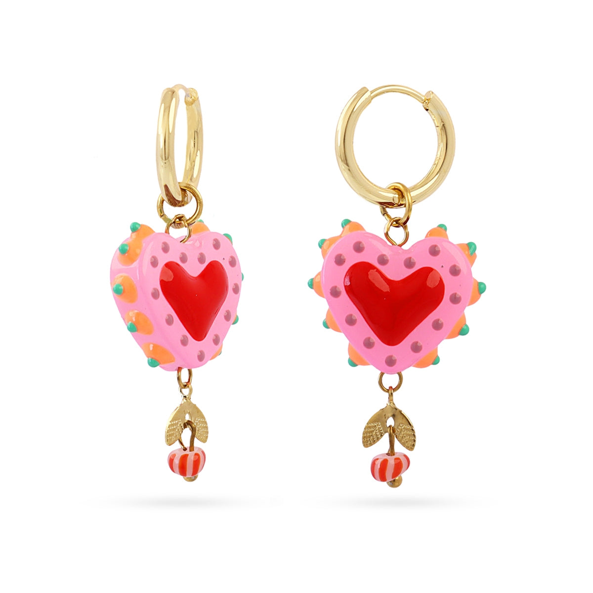 Aros Trencadis corazón rosa Dorado Anartxy