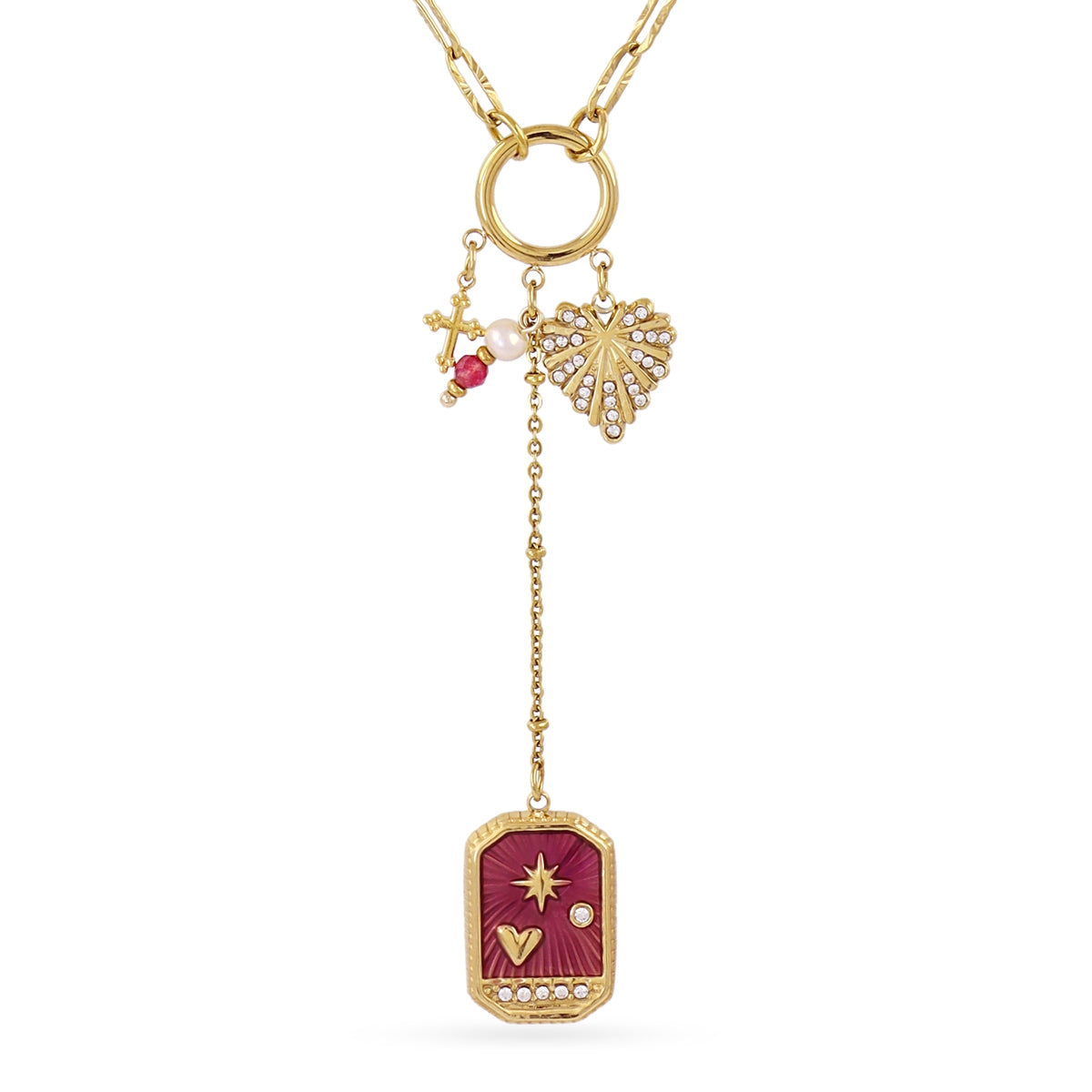 Collar Astros amuleto rubí Dorado Anartxy