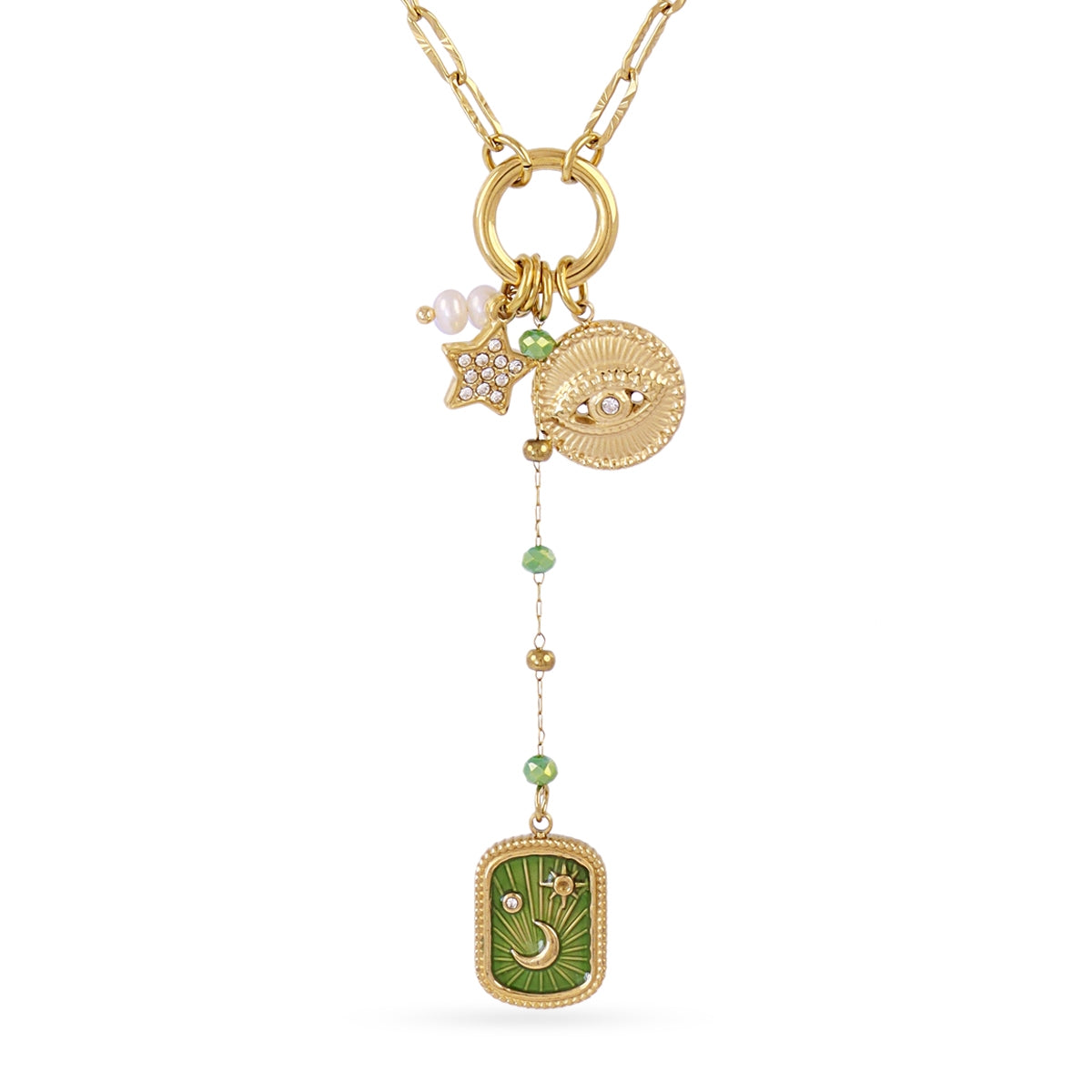 Collar Astros amuleto verde Dorado Anartxy