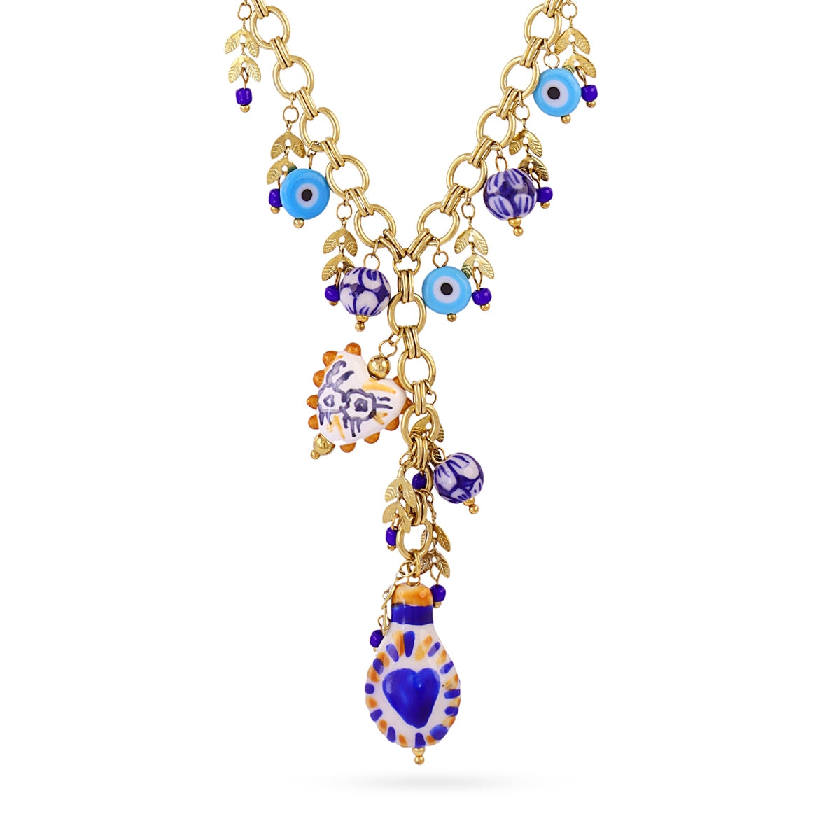 Collar corbatero Trencadis charms azules Dorado Anartxy