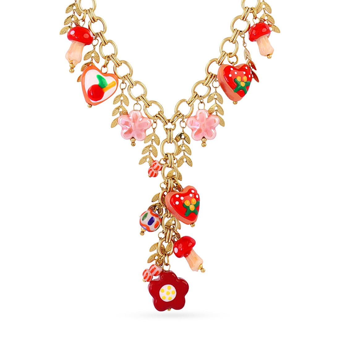Collar corbatero Trencadis charms rojos Dorado Anartxy