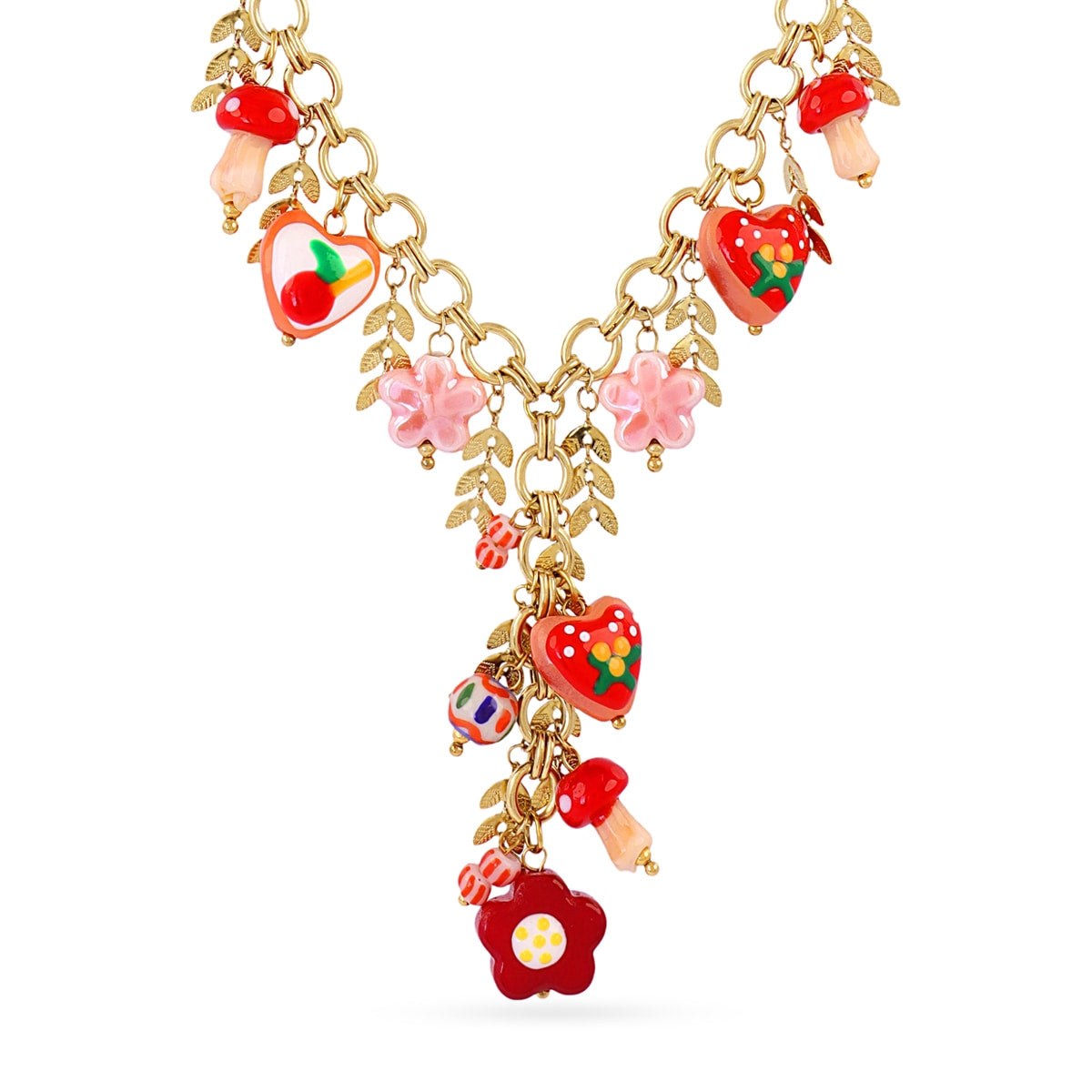 Collar corbatero Trencadis charms rojos Dorado Anartxy