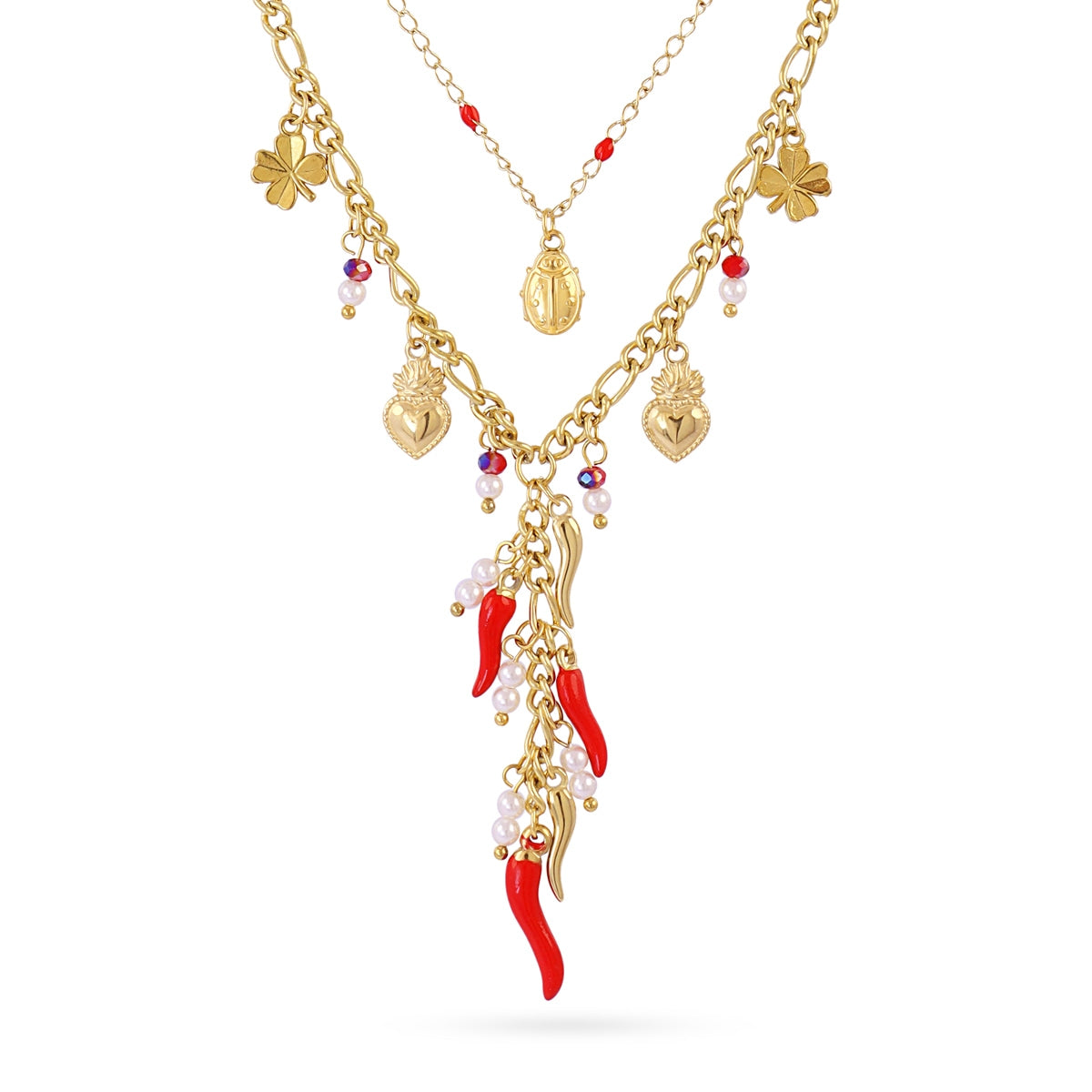 Collar Cornicello Clover Rojo Anartxy