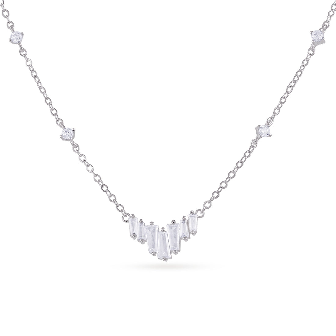 Collar fino Alma baguette en V Plateado Anartxy