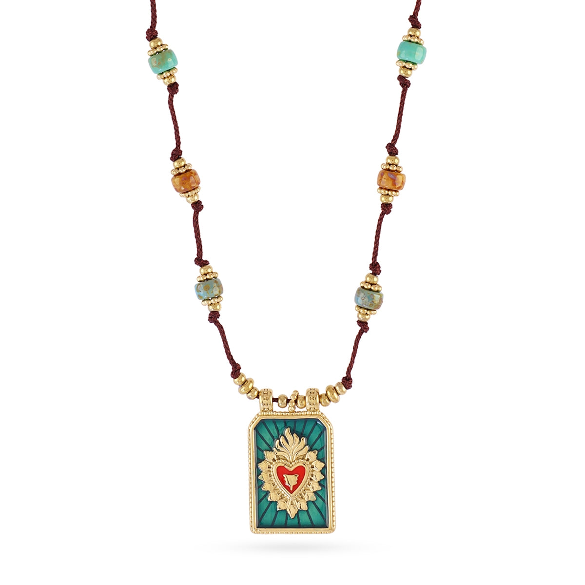 Collar largo Spirit de hilo medallón corazón Verde Anartxy