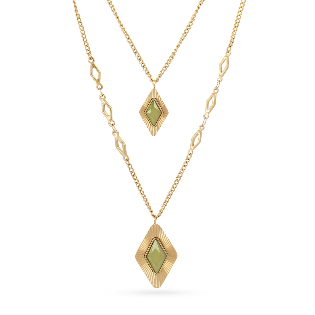 Collar Prisma doble cadena rombo Verde Anartxy