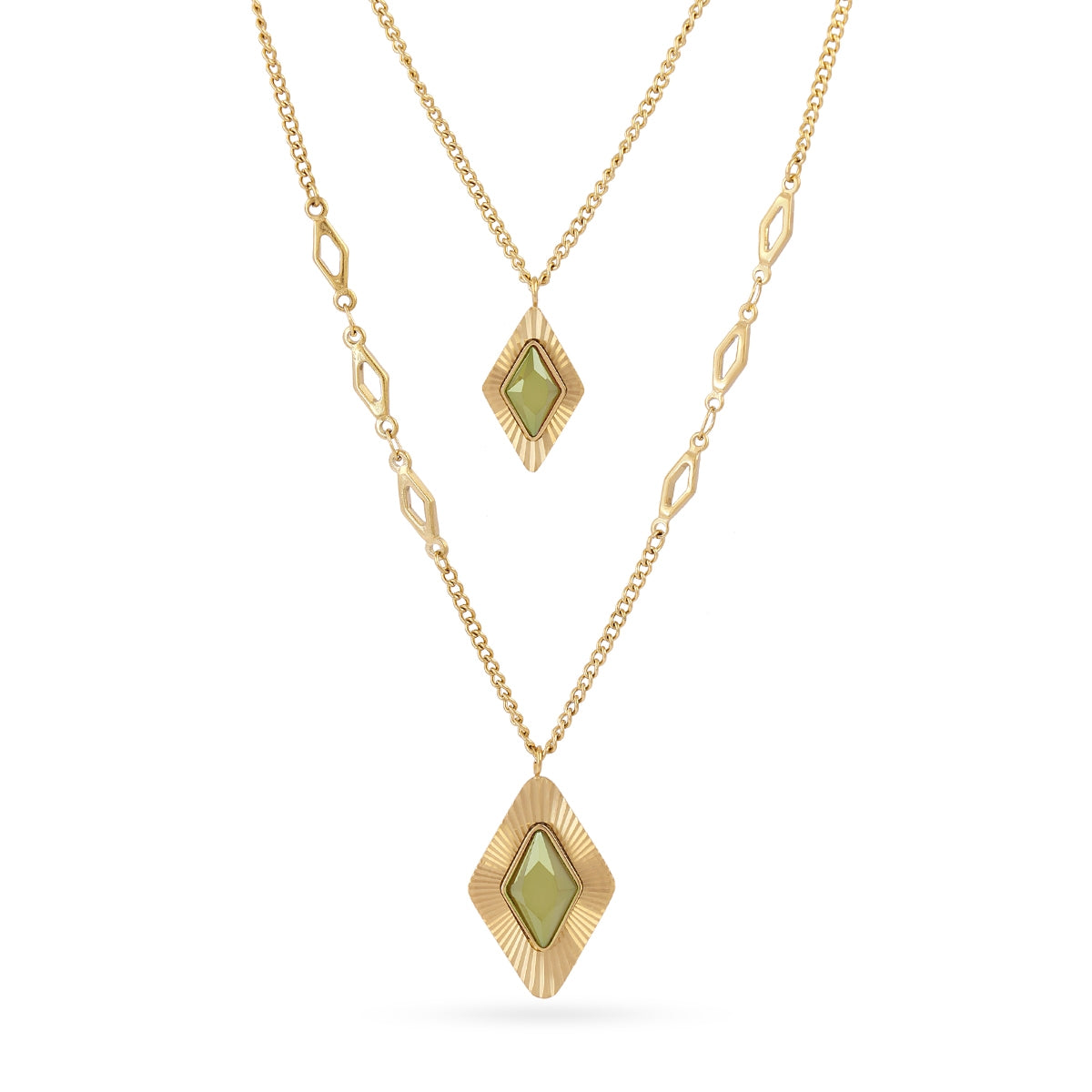 Collar Prisma doble cadena rombo Verde Anartxy