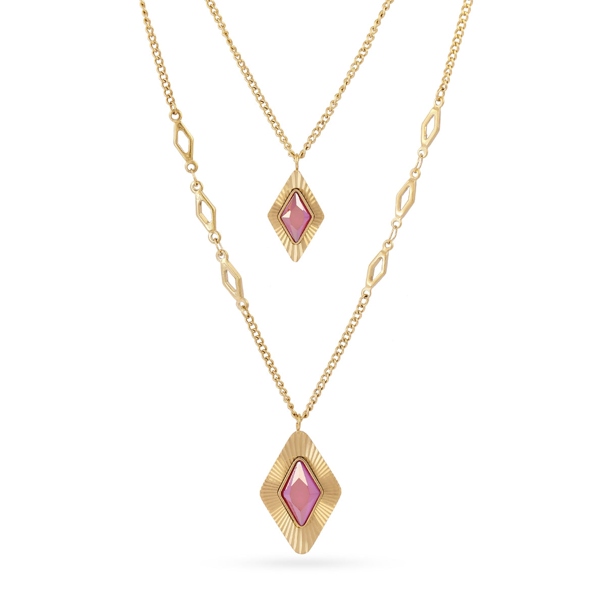 Collar Prisma doble cadena rombo Rosa Anartxy