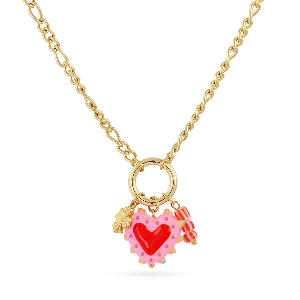 Collar Trencadis cadena corazón rosa Dorado Anartxy