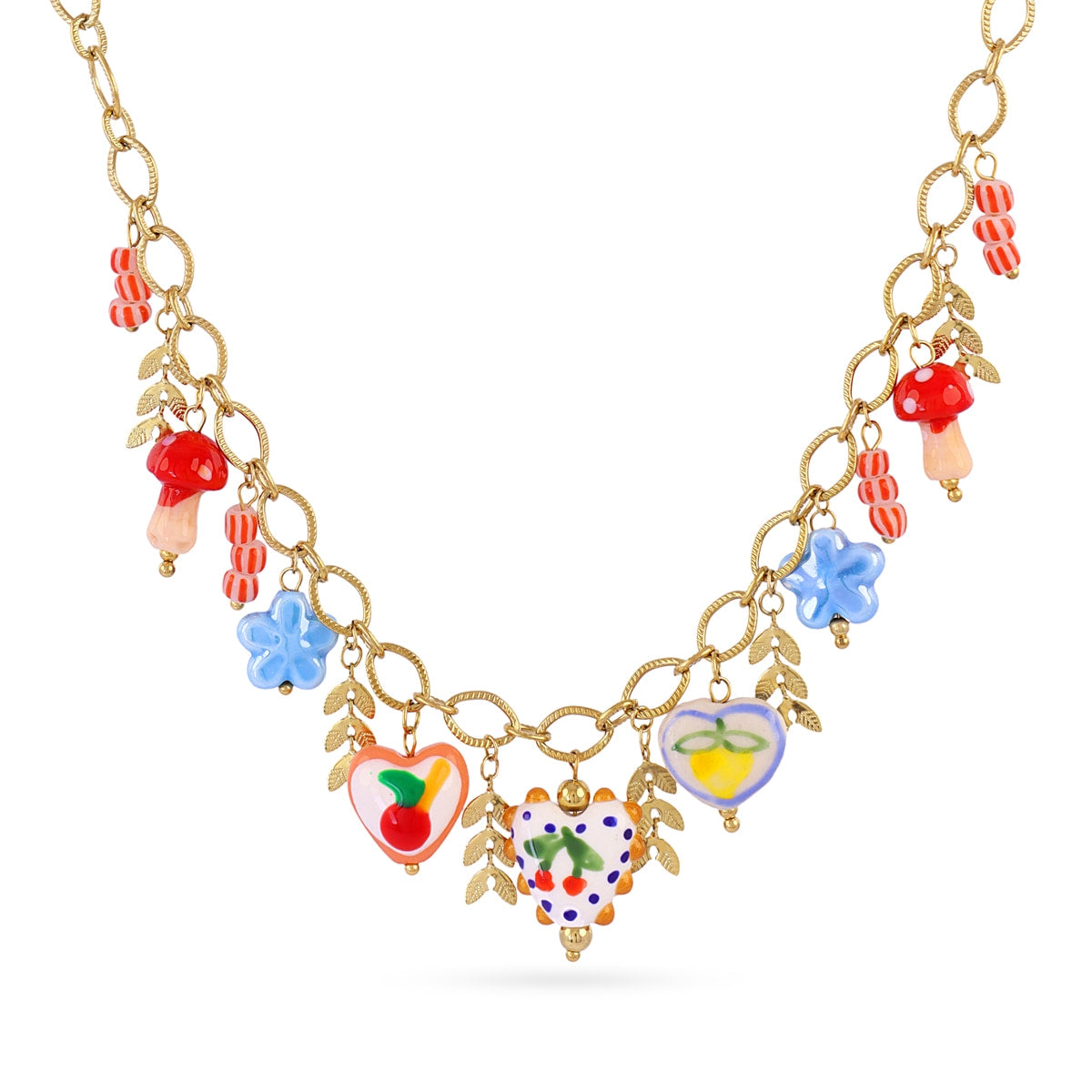 Collar Trencadis cadena flores azules Dorado Anartxy