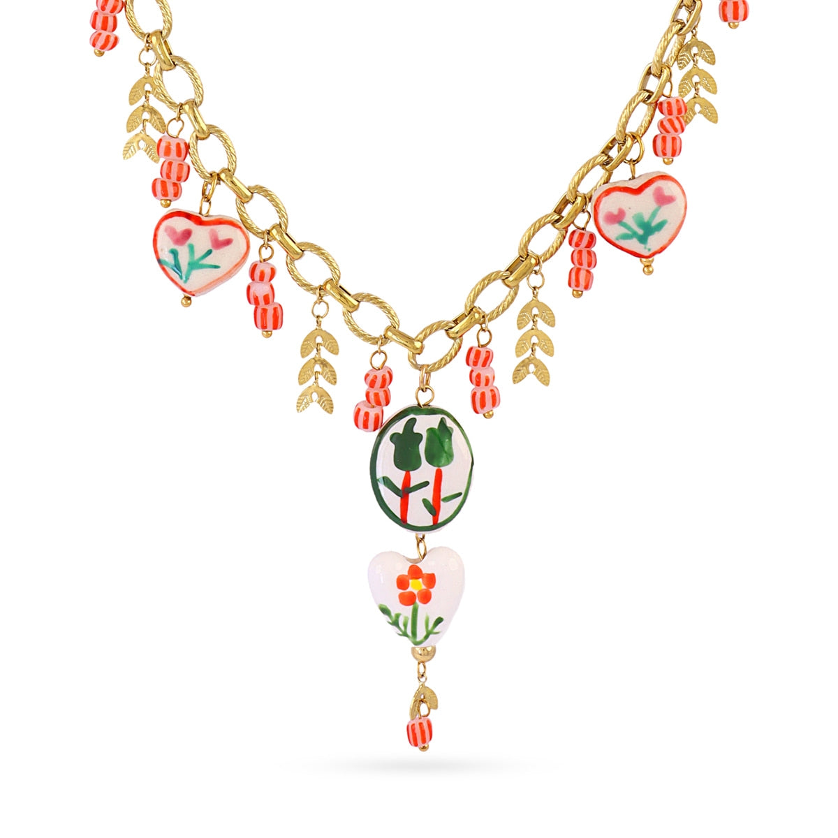 Collar Trencadis cadena flores multicolor Dorado Anartxy