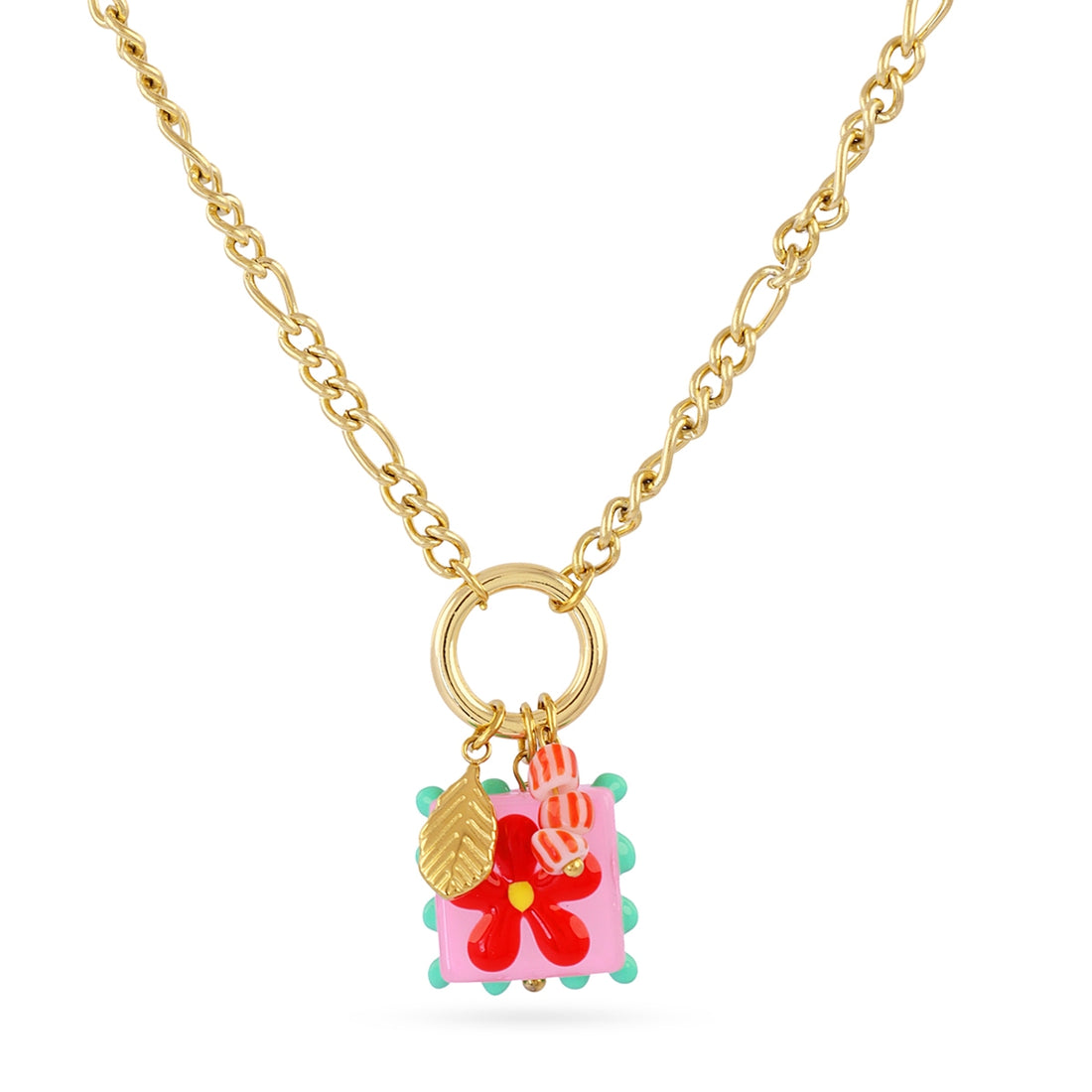 Collar Trencadis cadena sello flor roja Dorado Anartxy