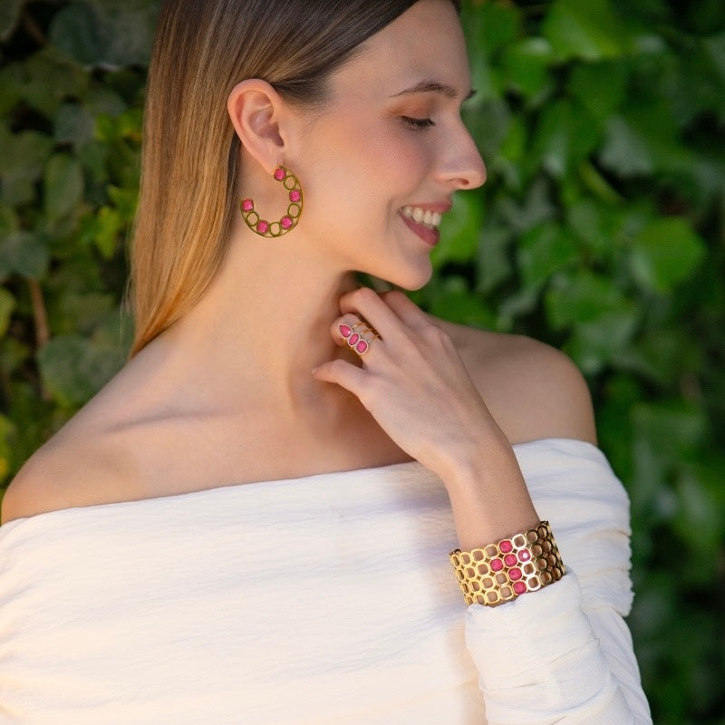 CONJUNTO DROPS ROSA: anillo, collar y pulsera Anartxy
