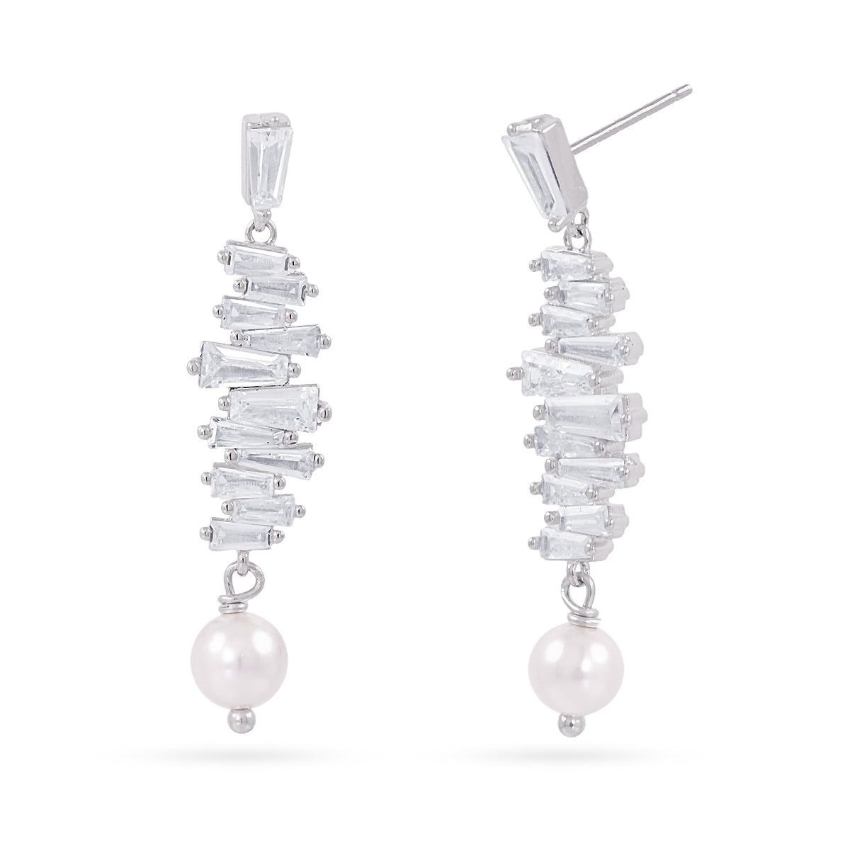 Pendientes Alma baguette perla Plateado Anartxy